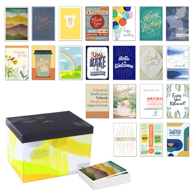 Yellow & Charcoal Card Organizer Box & 50 Card Bundle