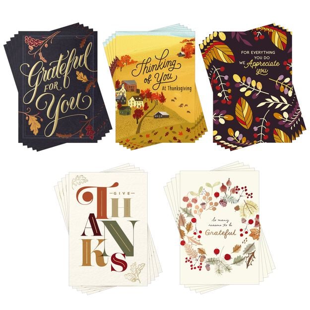 Grateful for You Assorted Thanksgiving Cards 25 Pack